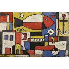Construcción (boceto para el mural de Saint Bois) by Joaquín Torres-García, 1944, oil on cardboard, sold Nov 2024