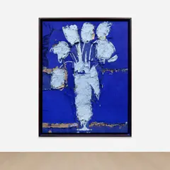 Manolo Valdés, Flores azules, 2006, oil and burlap collage on burlap