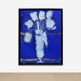 Manolo Valdés, Flores azules, 2006, oil and burlap collage on burlap