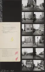 Vito Acconci, Photographs: Traffic Light Piece (November 23, 1969), 1969, 12 gelatin silver prints, typewritten text on paper, chalk and crayon on paper board