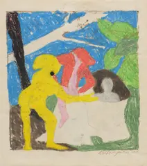 Bob Thompson, Study for Four Bathers, 1961–1962, pencil, oilstick and ink on paper