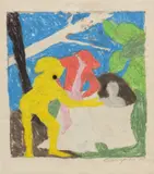 Bob Thompson, Study for Four Bathers, 1961–1962, pencil, oilstick and ink on paper