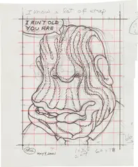 Peter Saul, Study for Prune Head, 2001, graphite and ink on paper