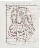 Peter Saul, Study for Prune Head, 2001, graphite and ink on paper