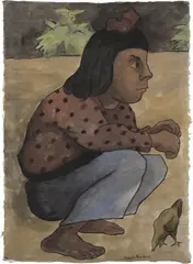 Niña en cuclillas by Diego Rivera, 1937, watercolor and ink on paper, sold Nov 2024