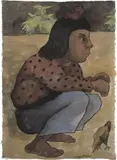Diego Rivera, Niña en cuclillas, 1937, watercolor and ink on paper