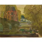 Ludwig Bemelmans, Pont-Neuf, Barge and Statue of "Le Vert-Galant," Paris