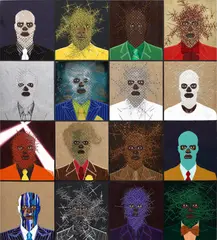 Jeff Sonhouse, Bubonic Bling, 2002, oil, rhinestones and mixed media on canvas