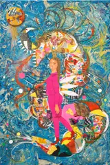 Amazing Grace by Jamea Richmond-Edwards, 2020, marker, ink, pastel, colored pencil, acrylic, spray paint, glitter, rhinestones, fabric and mixed media collage on canva, offered Nov 2024