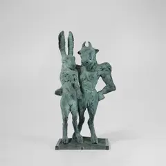 Sophie Ryder, Minotaur and Hare on a Grate, 1993, bronze with green patina