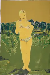 Claire Tabouret, The Swimmer (yellow and green), 2021, acrylic and ink on paper