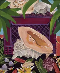 Anna Valdez, Shell with Purple Crate, 2018, oil and acrylic on canvas