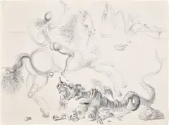 Salvador Dalí, Saint Georges et le dragon, 1962, ballpoint pen on paper