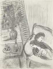 Marc Chagall, Les amoureux sur le divan, 1948–1949, pencil and watercolor on paper