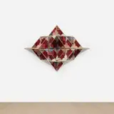 Sanford Biggers, Banneker, 2016, antique quilt and gold leaf on birch plywood