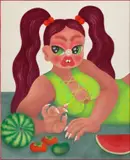 Fátima de Juan, Juicy heaven, 2022, acrylic and spray paint on canvas, in artist's frame