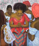 Cornelius Annor, Anigye, 2021, acrylic, fabric and fabric transfer on canvas