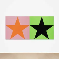 Star (7577, 7487, 507, Black C) by Lucien Smith, 2017, acrylic on canvas over panel, in 2 parts, sold Jul 2024