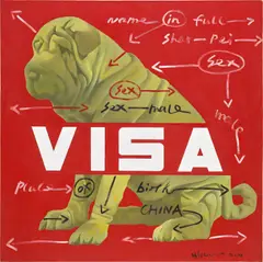 Wang Guangyi, VISA, oil on canvas