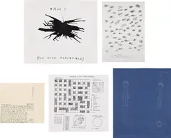 David Shrigley, Five works (i-v): Untitled, 1997, (i, iii, iv) ink on paper (ii, v) pencil on paper