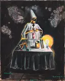 Jörg Immendorff, Malergedanken. Pinselmathematik, 1999, oil on canvas