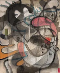 Kavex 25 by Jan-Ole Schiemann, 2019, ink and acrylic on canvas, sold Jul 2024