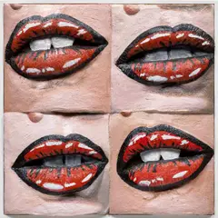 Pop Lips (Four Views) by Gina Beavers, 2017, acrylic on canvas on panel, in artist’s frame, sold Jul 2024