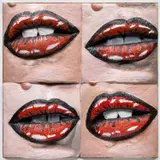 Gina Beavers, Pop Lips (Four Views), 2017, acrylic on canvas on panel, in artist’s frame