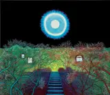 Scott Kahn, Spring Moon, Grant Street, 2021, Screenprint in colors with hand-coloring in oil paint, on Somerset paper, the full sheet