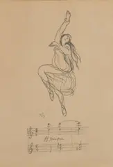 Untitled (Dancer with Music Notes) by Valentine Hugo, 1913, Unique graphite drawing, on wove paper, sold Feb 2024