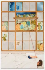 Arghavan Khosravi, Dreams, 2022, Pigment print in colors, on Hahnemühle paper mounted to aluminum panel, with wax finishing and red thread, affixed to the original artist's glazed alder wood frame