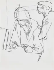 Elmer Bischoff, Untitled (Woman Drawing), circa 1952-69, Unique graphite drawing, on wove paper