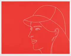 Kym with Baseball Cap (S. 443) by Alex Katz, 2007, Linocut in red, on Rives BFK paper, with full margins, sold Feb 2024