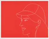 Alex Katz, Kym with Baseball Cap (S. 443), 2007, Linocut in red, on Rives BFK paper, with full margins