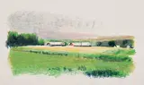 Wolf Kahn, Twin Barns, 1980, Lithograph in colors, on Arches paper, with full margins