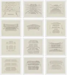 Guillermo Kuitca, Puro Teatro (Pure Theatre), 2003, The complete set of 12 etching and aquatints, on Gampi Chine collé to Rives de Lin paper, with full margins, with title, justification and text pages, all loose (as issued), all contained in the original cloth-covered portfolio