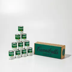 Pyramid Scheme by Enrique Chagoya, 2009, The complete set of 10 archival pigment print labels on aluminum cans, all contained within the original screenprinted c, sold Feb 2024