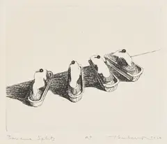 Banana Splits, from Delights by Wayne Thiebaud, 1964, Etching, on Rives BFK paper, with full margins, sold Feb 2024