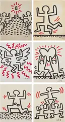 The Bayer Suite by Keith Haring, 1982, The complete set of six offset lithographs in colors, on light transparent paper, the full sheets, sold Feb 2024