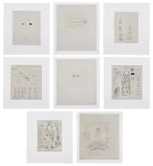 Tom Sachs, Space Hardware, 2013, The complete set of eight etchings, on Gampi paper with Chine collé to Somerset paper, with full margins, with justification, all contained in the original cream colored portfolio with title and artist's name