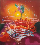 James Rosenquist, The Bird of Paradise Approaches the Hot Water Planet, from Welcome to the Water Planet (G. 214), 1989, Monumental pressed paper pulp print in colors, on two sheets of TGL handmade paper, with lithographic collage, on Rives BFK paper, the full sheets