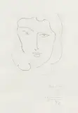 Henri Matisse, Jeune femme à la chevelure encadrant le visage (Young Woman with Hair Framing Her Face) (D. 312), 1948, Soft ground etching, on wove paper, with full margins