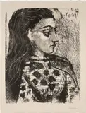 Buste au corsage à carreaux (Bust with Check Cloth Blouse) (B. 850, M. 308) by Pablo Picasso, 1958, Lithograph, on Arches paper, with full margins, sold Apr 2024