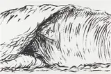 Raymond Pettibon, No Title (Hermosa Beach), 2019, Monumental lithograph with hand-coloring in grey, on Saunders paper, the full sheet