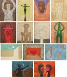 Rufino Tamayo, 15 Aguafuertes (15 Etchings): 13 plates (P. 170-172, 174-181 & 183-184), 1975, Thirteen etching and carborundums in colors, on Guarro paper, the full sheets, all contained in a tan linen portfolio