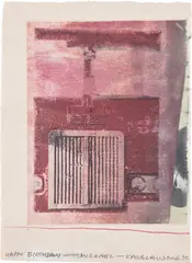 Untitled by Robert Rauschenberg, 1990, Unique solvent transfer drawing in colors with red crayon addition, on wove paper, sold Apr 2024
