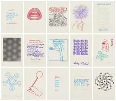 Various Artists, Stamped Indelibly, 1967, The complete set of 15 rubber stamp prints in colors, on Rives BFK paper hinged to wove paper, with title page, table of contents and justification, bound in the original burlap-covered boards (as issued)