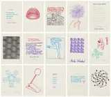 Various Artists, Stamped Indelibly, 1967, The complete set of 15 rubber stamp prints in colors, on Rives BFK paper hinged to wove paper, with title page, table of contents and justification, bound in the original burlap-covered boards (as issued)