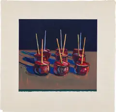 Wayne Thiebaud, Candy Apples, 1987, Woodcut in colors, on Tosa Koza paper, with full margins,