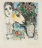Marc Chagall, Femme à la corbeille des fruits (Woman with Basket of Fruit) (M. 662), 1972, Lithograph in colors, on Arches paper, with full margins